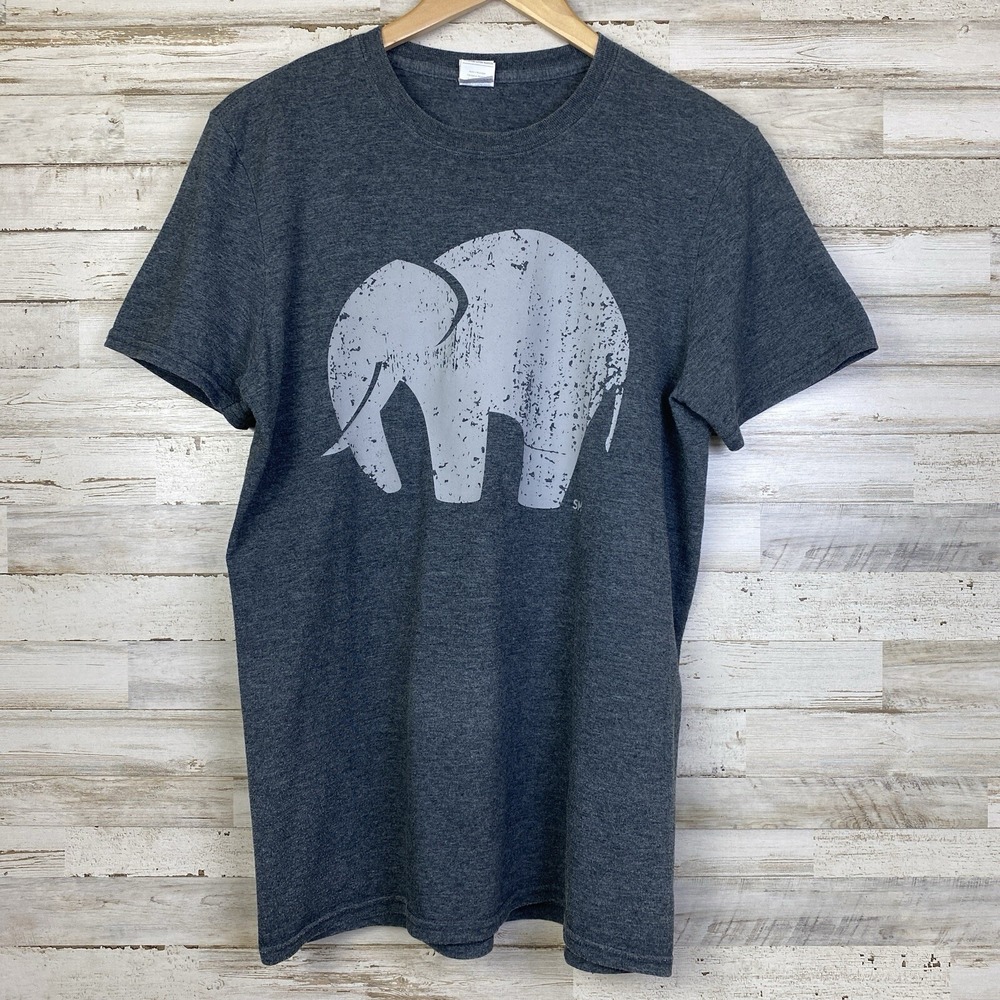 Gildan Softstyle Ring Spun T-Shirt Sz M Heather Gray Elephant Graphic Tee